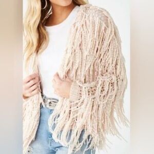 Forever 21 open front shaggy fringe cardigan bohemian playful statement  NWT SM